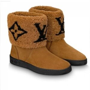 Louis Vuitton Suede Shearling Snowdrop Brown Ankle Booties
